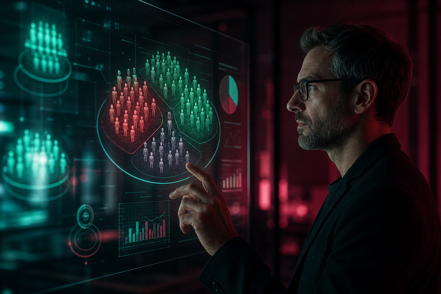 Strategist reviewing holographic audience segmentation data