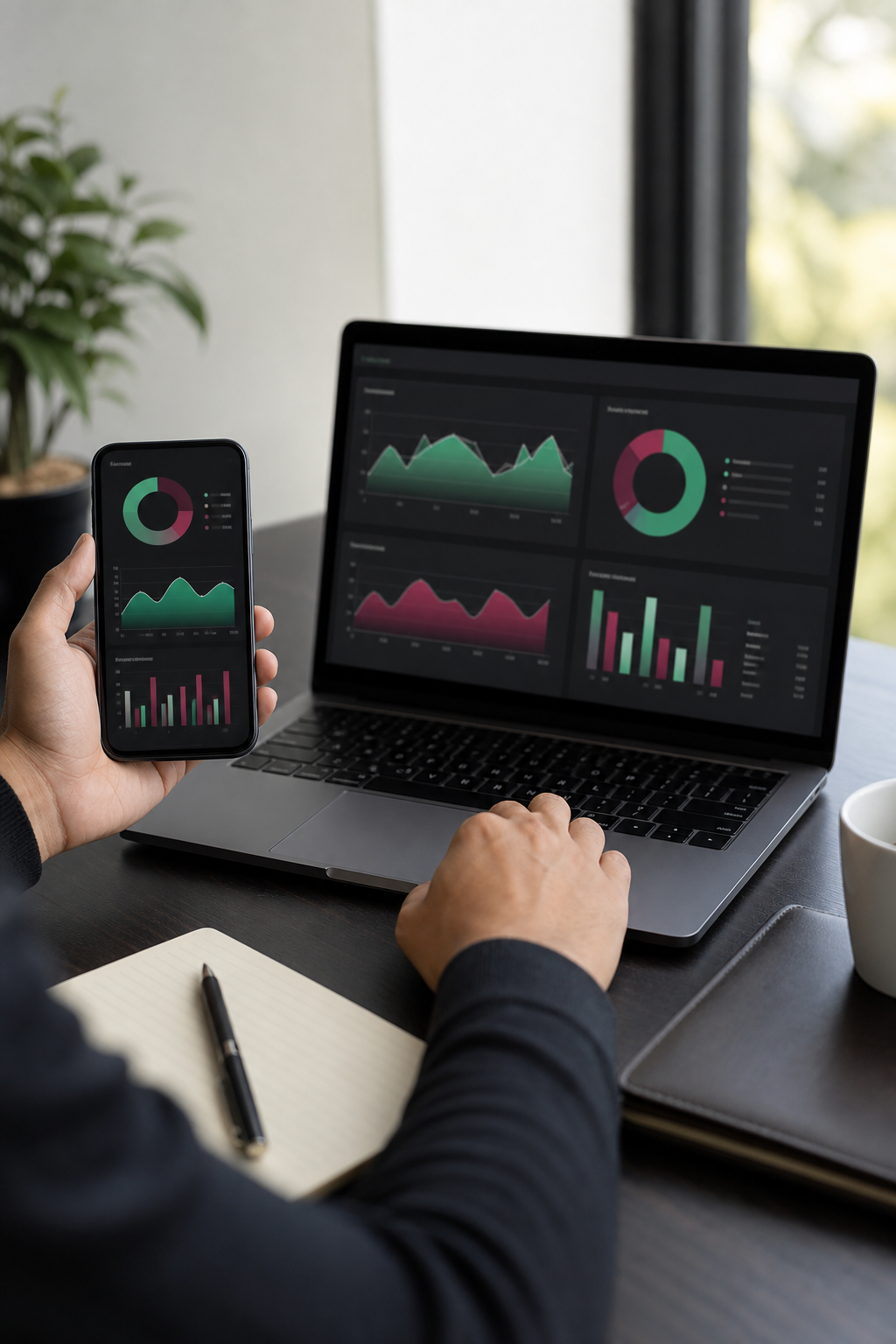 Marketing technology analytics displayed on laptop in vertical composition